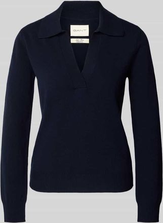 GANT Strickpullover aus Wolle mit Umlegekragen und V-Ausschnitt in Marine, Größe XXL
