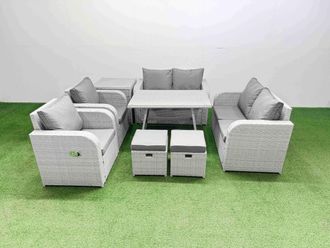 Fimous 8 Seater Rattan Garden Furniture Set Outdoor Love Sofa Sets in Light Grey