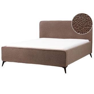 Beliani Cama Moderna Patas De Metal Negras Cabecero Dormitorio De Boucl&eacute; Marr&oacute;n 160 X 200 Valognes