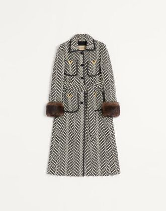 Valentino Cappotto In Panno Motivo Fauve Eclat Animalier Donna BURRO/NERO 36