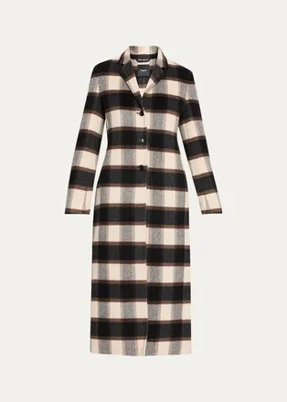 Theory Plaid Virgin Wool-Blend Long Coat