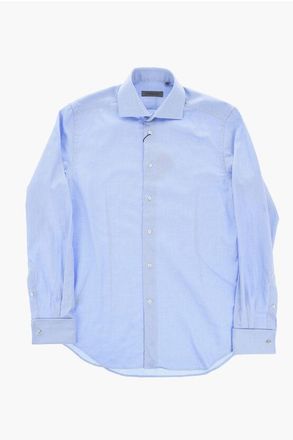 Corneliani Herringbone-Pattern Cotton Shirt with Cufflinks size 38