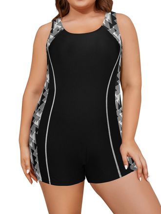 SHEKINI Womens Plus Size One Piece Swimwear Athletic Racerback Bathing Suits Boyleg Competitive Swimsuit