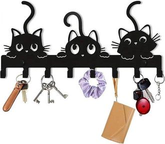 OEM Perchero De Pared Con 8 Ganchos Y Decoraci&oacute;n Art&iacute;stica De Gato Para Pasillo Y Sala De Estar
