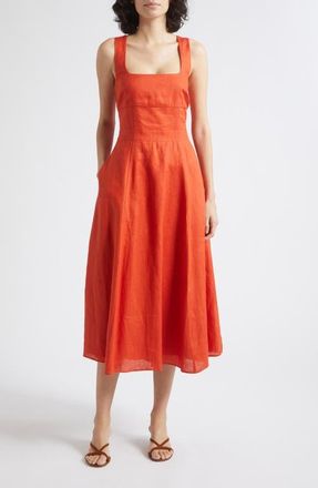 Reiss Dorethea Sleeveless Linen Midi Dress in Coral Orange at Nordstrom, Size 10