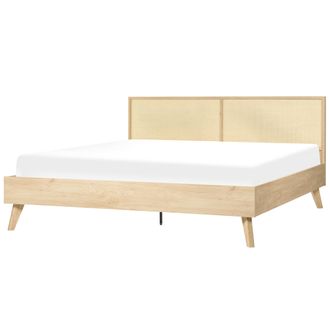 Beliani Cama Con Somier Madera Clara 180 X 200 Cm Cabecero Monpazier
