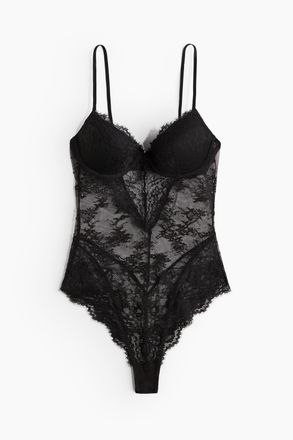 H&M Spitzenbody mit Push-up - Schwarz