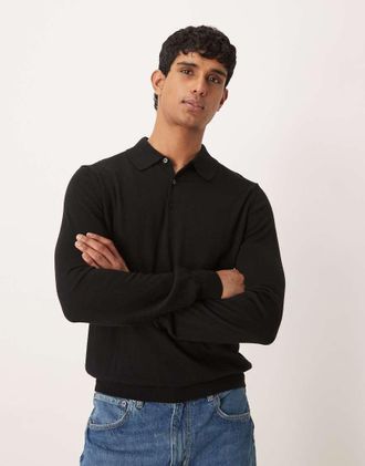 Mango Polo lavorata in 100% lana nera-Nero