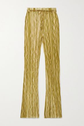 Sally Lapointe Pantaloni Slim-fit In Georgette Plissé Stampato Con Cintura - Giallo