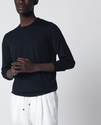 Drumohr Navy Blue Wool Crew Neck Sweater