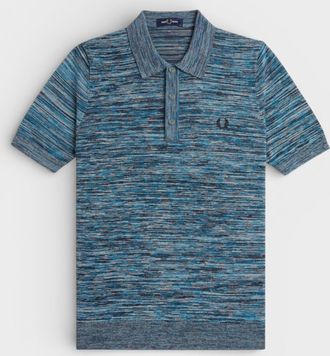 Fred Perry Mens Space Dye Knitted Polo Shirt 100% Cotton Blue - Size 2XL