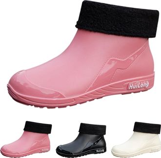 Generic Rain Boots for Women, Winter Warm Lightweight Ankle Boots f with Plush Lined Waterproof Anti-Slip Garden Shoes Ladies Outdoor Work Rain Footwear for G