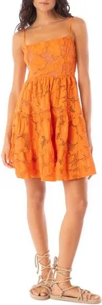 Maaji Ginger Garden Emily Cotton Cover-Up Dress in Bright Orange at Nordstrom, Size Medium