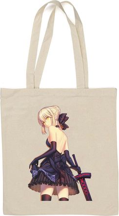 Generic Black Dress Sword Fighter Pin Up Babe Anime Natural Cotton Tote Bag White