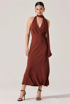Astr Hilaire Midi Dress In Rust Brown