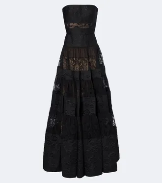 Elie Saab Lace-trimmed floral jacquard gown