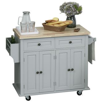 HOMCOM Rolling Kitchen Island Cart with Rubber Wood Top - Spices - and Towel Rack | TJ Hughes