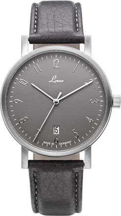 Laco Mens Mens Automatic Mechanical Watch with Date, Stainless Steel Case, Mineral Glass, Grey Leather Strap - One Size