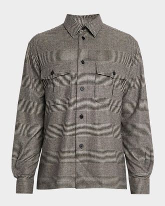 Dunhill Mens 170s Wool-Blend Prince of Wales Overshirt