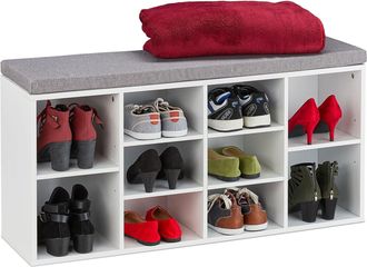 Relaxdays Relaxdays - Banco Zapatero Recibidor, Estanter&iacute;a Zapatos 10 Compartimentos, 52,5x104x30 Cm, Descalzadora Asiento, Blanco