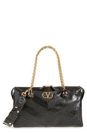 Valentino Garavani Panthea Chevron Patchwork Leather Tote in Nero at Nordstrom