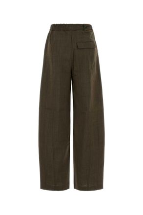 Ganni Womens Mud Wool Wide-Leg Pant Canteen Exterior: Pantaloni Trousers