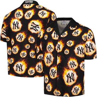 Pleasures Mens PLEASURES Black New York Yankees Flame Fireball Button-Up Shirt at Nordstrom, Size Small