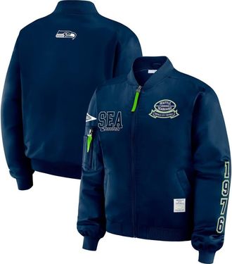 WEAR by Erin Andrews Womens WEAR by Erin Andrews College Navy Seattle Seahawks Patch Full-Zip Bomber Jacket at Nordstrom, Size Xx-Large
