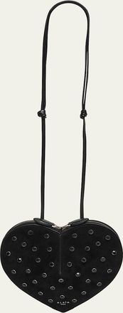 Alaia Le Coeur Riveted Strass Suede Crossbody Bag
