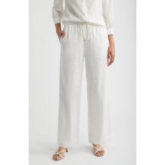 Bernardo Embroidered Stripe Cotton Drawstring Pants in Bright White at Nordstrom, Size X-Large