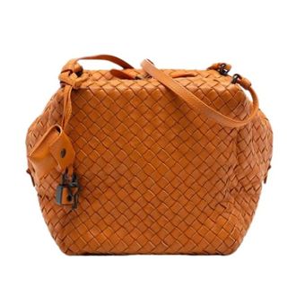 Bottega Veneta Pre-owned Bucket Bags, female, Orange, Size: ONE SIZE Pre-owned Woven Nappa Crossbody Bag