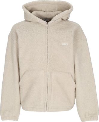 Obey Zilvergrijze Beer Sherpa Hoodie - Heren - Vesten met rits - Beige - XL - Polyester - Hoodies & sweatvesten