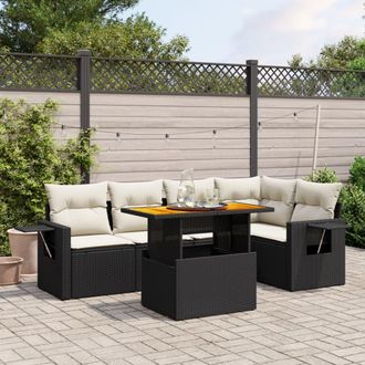 vidaXL Set De Sof&aacute;s De Jard&iacute;n 6 Piezas Y Cojines Rat&aacute;n Sint&eacute;tico Negro Vidaxl