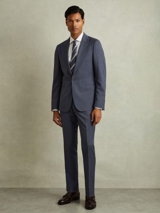 Reiss Airforce Blue Textured Wool Single Breasted Slim Fit Blazer, 42