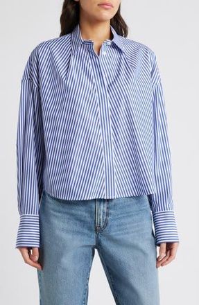 Rag & Bone Martha Stripe Cotton Button-Up Shirt in Blue Stripe at Nordstrom Rack, Size X-Large