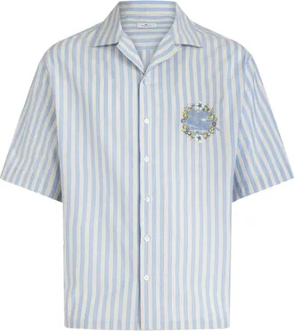 Etro logo-embroidered cotton shirt - men - Cotton - L - Blue