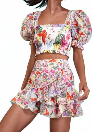 Charo Ruiz Ibiza Fera Short Mini Skirt In White Bordo