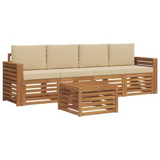 vidaXL Conjunto De Sof&aacute;s De Exterior Con Coj&iacute;n 5 Pcs Natural Y Beige Vidaxl