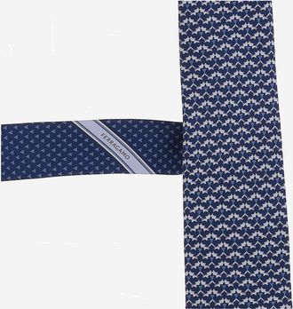 Ferragamo Mens Patterned Silk Tie - Blue Ties & Bow