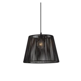 QAZQA Qazqa Japandi L&aacute;mpara Colgante De Exterior Negra Con Pantalla De Cuerda Negra Ip44 - Cava Jayla /acero /pl&aacute;stico Redonda Adecuado Para Led Max. 1 X 15