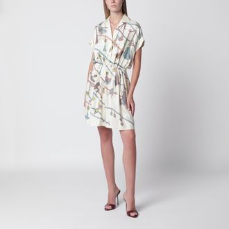 Versace Printed silk twill mini shirt dress in ivory