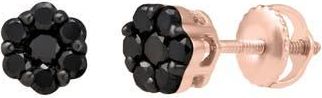 LuvMyJewelry Black Diamond Floral Stud Earrings in 10K Rose Gold at Nordstrom Rack