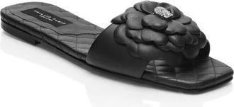 Philipp Plein Leather Flat Slides Flower Women in Black at Nordstrom, Size 39