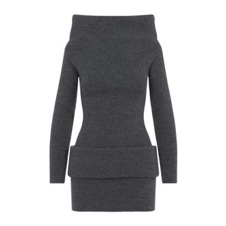 Jean Paul Gaultier Vestido Corto con Detalles de Etiqueta de Cuero - Dresses - Mujer - Gris - S