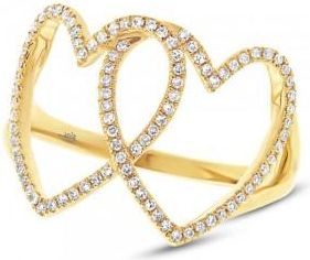 Allurez 0.21ct 14k Yellow Gold Diamond Hearts Ring
