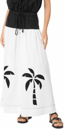 Dress To Palm Tree Embroidery Midi Skirt In White