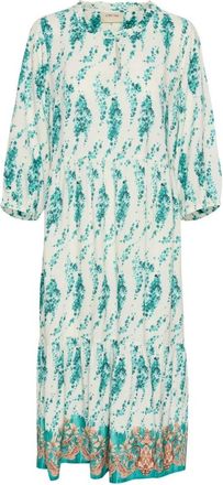 Cream Etnische Bloem Flounce Jurk - Dames - Casual kleedjes - Blauw - 2XL - Kleedjes