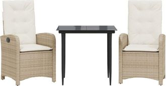 vidaXL Set Comedor De Jard&iacute;n 3 Pzas Con Cojines Rat&aacute;n Sint&eacute;tico Beige Vidaxl