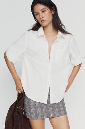 Maeve Larissa Cotton Stretch Button-Cuff Shirt Top