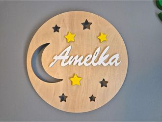 OEM L&aacute;mpara De Noche Tulajka Con El Nombre Luna Y Estrellas